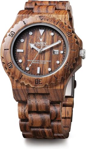 Mens Wooden Watch, Wood Wrist Watch Handcrafted Sandalwood Vintage Calendar Analog Quartz Wooden Watches Gifts for Men in Saudi Arabia