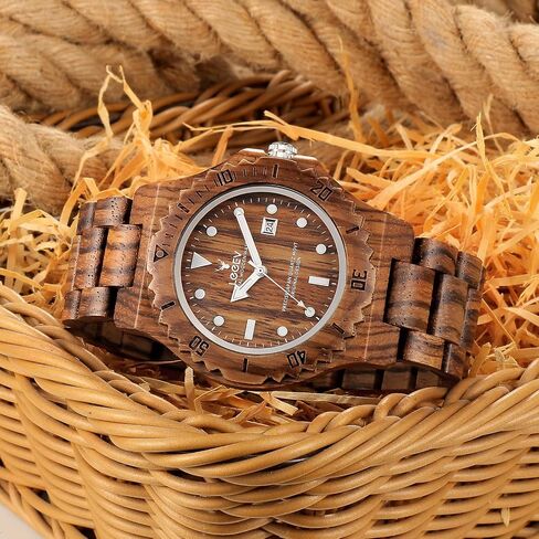 Mens Wooden Watch, Wood Wrist Watch Handcrafted Sandalwood Vintage Calendar Analog Quartz Wooden Watches Gifts for Men in Saudi Arabia
