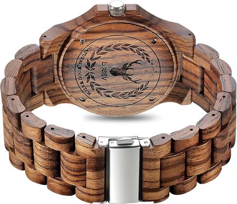 Mens Wooden Watch, Wood Wrist Watch Handcrafted Sandalwood Vintage Calendar Analog Quartz Wooden Watches Gifts for Men in Saudi Arabia
