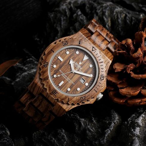 Mens Wooden Watch, Wood Wrist Watch Handcrafted Sandalwood Vintage Calendar Analog Quartz Wooden Watches Gifts for Men in Saudi Arabia