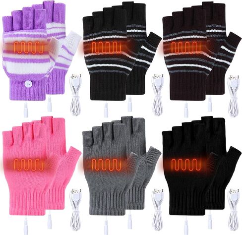 6 Pairs Heated Gloves Hand Warmers Gloves for Women USB 2.0 Powered Rechargeable Winter Touch Screen Fingerless Half Mittens Desk Hand Warmer for Men Adult Cold Weather Winter Warm Gift in Saudi Arabia