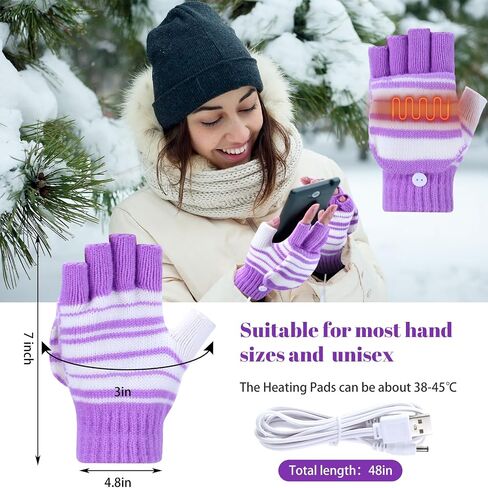 6 Pairs Heated Gloves Hand Warmers Gloves for Women USB 2.0 Powered Rechargeable Winter Touch Screen Fingerless Half Mittens Desk Hand Warmer for Men Adult Cold Weather Winter Warm Gift in Saudi Arabia