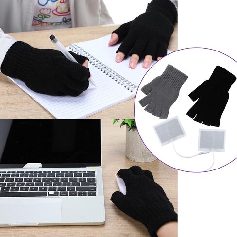 6 Pairs Heated Gloves Hand Warmers Gloves for Women USB 2.0 Powered Rechargeable Winter Touch Screen Fingerless Half Mittens Desk Hand Warmer for Men Adult Cold Weather Winter Warm Gift in Saudi Arabia