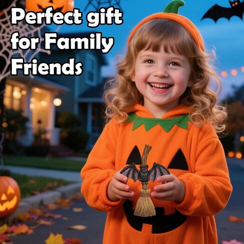 Bat Halloween Figurines Decoration - 5.9" Halloween Centerpieces for Tables, Bat with Witch's Broom Statue for Home, Indoor Tabletop Desk Mantel Tiered Tray Kitchen Decor in Saudi Arabia