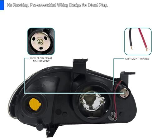 SPEC-D TUNING Black Headlights Compatible with 1993-1997 Honda Del Sol Left + Right Pair Head Lights Lamps Assembly in Saudi Arabia