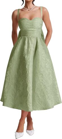 Jacquard Satin Prom Dresses Bow Back for Women Sweetheart Tea Length A Line Formal Party Gown in Saudi Arabia