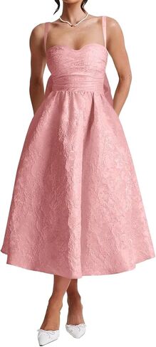 Jacquard Satin Prom Dresses Bow Back for Women Sweetheart Tea Length A Line Formal Party Gown in Saudi Arabia