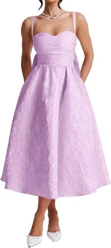 Jacquard Satin Prom Dresses Bow Back for Women Sweetheart Tea Length A Line Formal Party Gown in Saudi Arabia