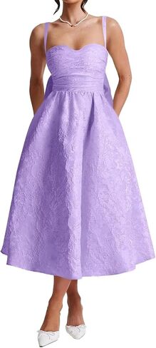Jacquard Satin Prom Dresses Bow Back for Women Sweetheart Tea Length A Line Formal Party Gown in Saudi Arabia