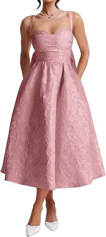 Jacquard Satin Prom Dresses Bow Back for Women Sweetheart Tea Length A Line Formal Party Gown in Saudi Arabia