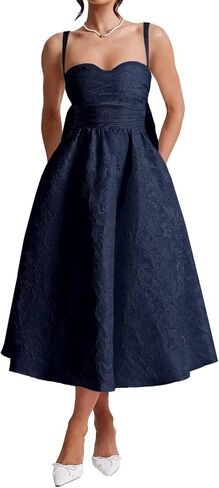 Jacquard Satin Prom Dresses Bow Back for Women Sweetheart Tea Length A Line Formal Party Gown in Saudi Arabia
