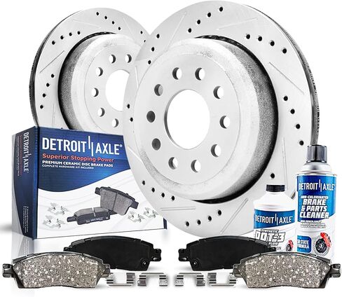 Detroit Axle - Front Brake Kit for 2005-2016 Ford F-450 F-550 Super Duty Drilled & Slotted Disc Brake Rotors Ceramic Brakes Pads 2006 2007 2008 2009 2010 2011 2012 2013 2014 2015 Replacement in Saudi Arabia