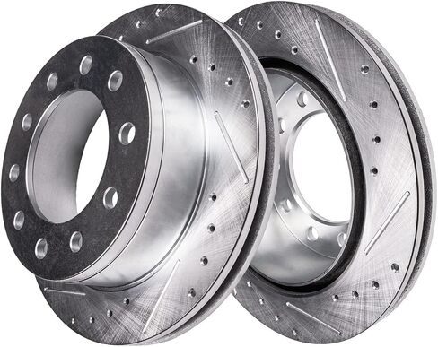 Detroit Axle - Front Brake Kit for 2005-2016 Ford F-450 F-550 Super Duty Drilled & Slotted Disc Brake Rotors Ceramic Brakes Pads 2006 2007 2008 2009 2010 2011 2012 2013 2014 2015 Replacement in Saudi Arabia