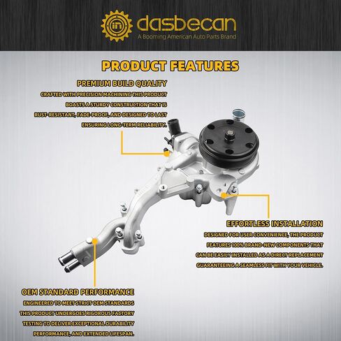 مضخة مياه للمحرك Dasbecan 12685257 متوافقة مع كاديلاك إسكاليد، تشيفي تاهو، سوبربان، سيلفرادو، جي إم سي سييرا 1500، يوكون 2014-2020 يستبدل 12623753 12668985 in Saudi Arabia