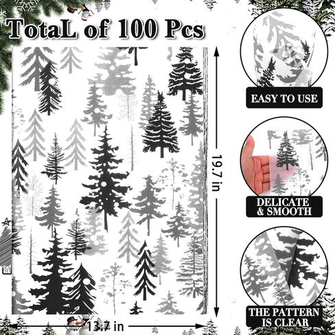 100 ورقة مناديل شجرة عيد الميلاد، 20 × 14 بوصة ألوان مائية شجرة عيد الميلاد هدية ورق تغليف فن أخضر مناديل تزيينية لمستلزمات حفلات الشتاء لعيد الميلاد (أخضر حكيم) in Kuwait