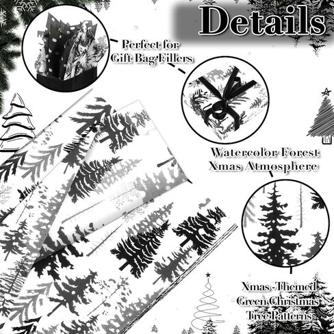 100 ورقة مناديل شجرة عيد الميلاد، 20 × 14 بوصة ألوان مائية شجرة عيد الميلاد هدية ورق تغليف فن أخضر مناديل تزيينية لمستلزمات حفلات الشتاء لعيد الميلاد (أخضر حكيم) in Kuwait