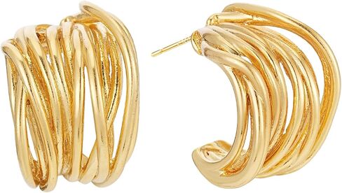 Chunky Gold Earrings 14K Gold Plated Statement Earrings for Women Trendy Hypoallergenic Textured Hoop Ribbed Huggie Earrings in Saudi Arabia