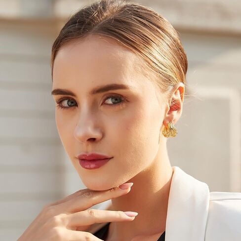 Chunky Gold Earrings 14K Gold Plated Statement Earrings for Women Trendy Hypoallergenic Textured Hoop Ribbed Huggie Earrings in Saudi Arabia