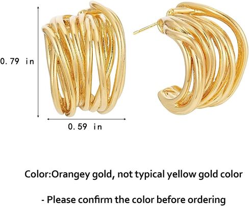 Chunky Gold Earrings 14K Gold Plated Statement Earrings for Women Trendy Hypoallergenic Textured Hoop Ribbed Huggie Earrings in Saudi Arabia