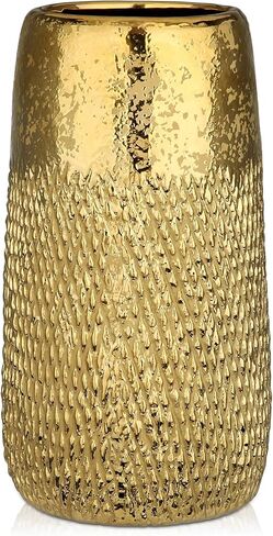 10.2" Ceramic Flower Vintage Vase - Gold Textured Metal Ceramic Vase for Farmhouse Modern Home Decor Pampas Grass Centerpieces Living Room Bedroom Office Decoration in Kuwait