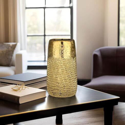 10.2" Ceramic Flower Vintage Vase - Gold Textured Metal Ceramic Vase for Farmhouse Modern Home Decor Pampas Grass Centerpieces Living Room Bedroom Office Decoration in Kuwait