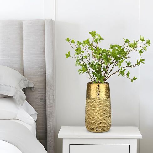 10.2" Ceramic Flower Vintage Vase - Gold Textured Metal Ceramic Vase for Farmhouse Modern Home Decor Pampas Grass Centerpieces Living Room Bedroom Office Decoration in Kuwait