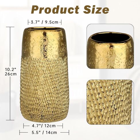 10.2" Ceramic Flower Vintage Vase - Gold Textured Metal Ceramic Vase for Farmhouse Modern Home Decor Pampas Grass Centerpieces Living Room Bedroom Office Decoration in Kuwait