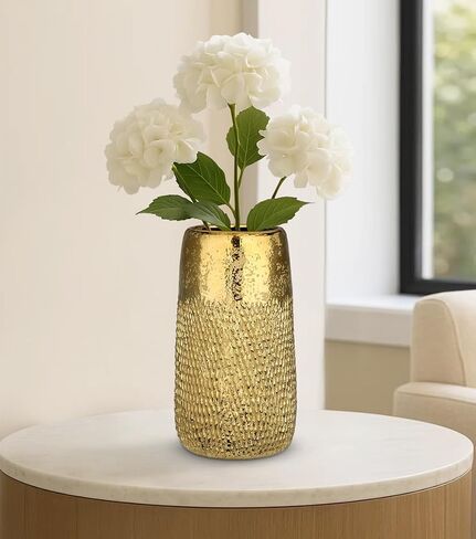 10.2" Ceramic Flower Vintage Vase - Gold Textured Metal Ceramic Vase for Farmhouse Modern Home Decor Pampas Grass Centerpieces Living Room Bedroom Office Decoration in Kuwait