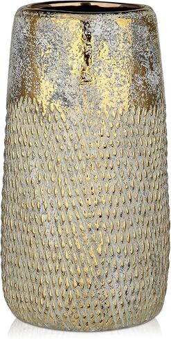 10.2" Ceramic Flower Vintage Vase - Gold Textured Metal Ceramic Vase for Farmhouse Modern Home Decor Pampas Grass Centerpieces Living Room Bedroom Office Decoration in Kuwait