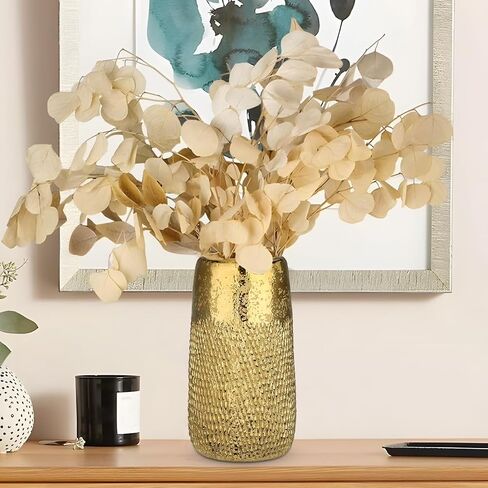 10.2" Ceramic Flower Vintage Vase - Gold Textured Metal Ceramic Vase for Farmhouse Modern Home Decor Pampas Grass Centerpieces Living Room Bedroom Office Decoration in Kuwait