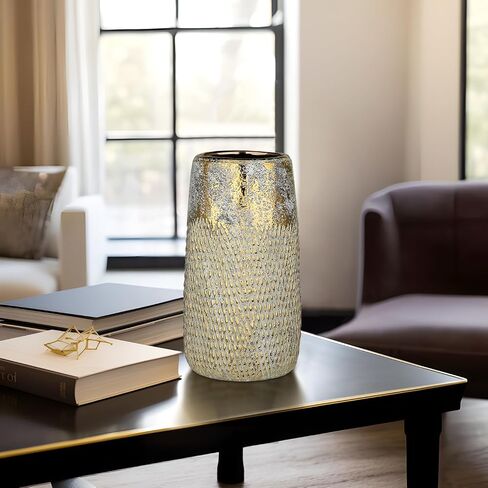10.2" Ceramic Flower Vintage Vase - Gold Textured Metal Ceramic Vase for Farmhouse Modern Home Decor Pampas Grass Centerpieces Living Room Bedroom Office Decoration in Kuwait