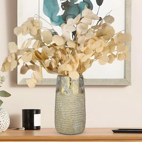 10.2" Ceramic Flower Vintage Vase - Gold Textured Metal Ceramic Vase for Farmhouse Modern Home Decor Pampas Grass Centerpieces Living Room Bedroom Office Decoration in Kuwait