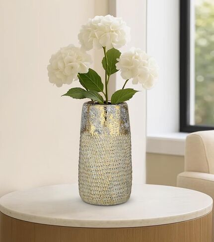 10.2" Ceramic Flower Vintage Vase - Gold Textured Metal Ceramic Vase for Farmhouse Modern Home Decor Pampas Grass Centerpieces Living Room Bedroom Office Decoration in Kuwait