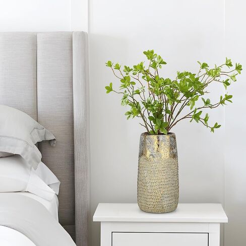 10.2" Ceramic Flower Vintage Vase - Gold Textured Metal Ceramic Vase for Farmhouse Modern Home Decor Pampas Grass Centerpieces Living Room Bedroom Office Decoration in Kuwait