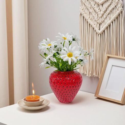 Ceramic Strawberry Vase, Decorative Cute Small Red Flower Vase for Home Decor, Living Room, Kitchen, Bathroom Decorations in Saudi Arabia