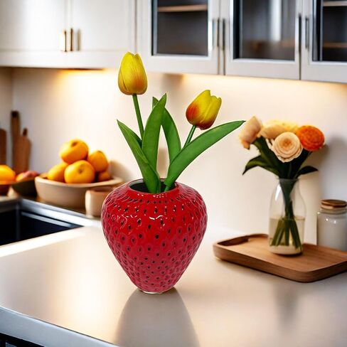 Ceramic Strawberry Vase, Decorative Cute Small Red Flower Vase for Home Decor, Living Room, Kitchen, Bathroom Decorations in Saudi Arabia