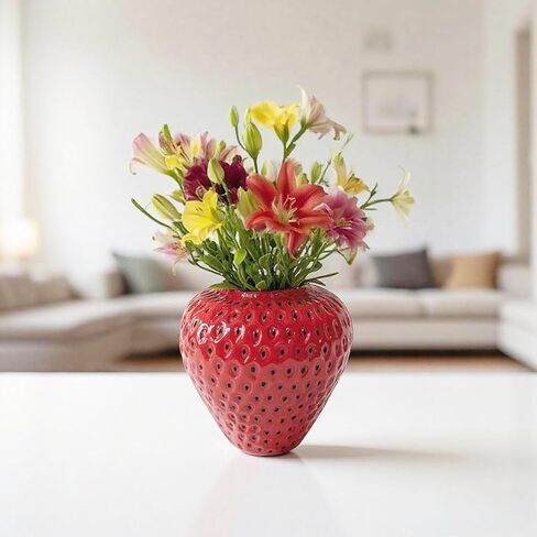 Ceramic Strawberry Vase, Decorative Cute Small Red Flower Vase for Home Decor, Living Room, Kitchen, Bathroom Decorations in Saudi Arabia