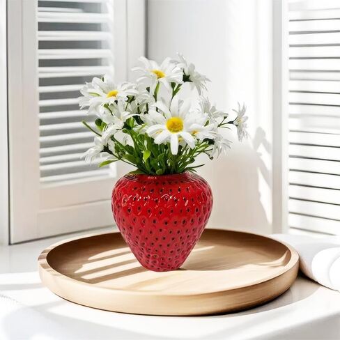 Ceramic Strawberry Vase, Decorative Cute Small Red Flower Vase for Home Decor, Living Room, Kitchen, Bathroom Decorations in Saudi Arabia