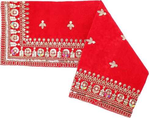 Decorative Mat Aasan Velvet Pooja Cloth Large Decorative Cloth for Multipurpose Indian Traditional Ethnic Pooja Festival Diwali Decorations Pooja Item (Size:-14 Inches x 14 Inches)(Red) in Saudi Arabia