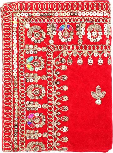 Decorative Mat Aasan Velvet Pooja Cloth Large Decorative Cloth for Multipurpose Indian Traditional Ethnic Pooja Festival Diwali Decorations Pooja Item (Size:-14 Inches x 14 Inches)(Red) in Saudi Arabia