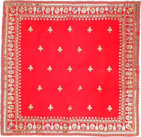 Decorative Mat Aasan Velvet Pooja Cloth Large Decorative Cloth for Multipurpose Indian Traditional Ethnic Pooja Festival Diwali Decorations Pooja Item (Size:-14 Inches x 14 Inches)(Red) in Saudi Arabia