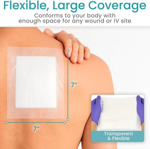 ViveCare Large Transparent Film Dressing - Waterproof Bandages - Clear Wound Cover for Showering, Tattoos - Protector Shower Shield for After Surgery - Post Surgical Patches for Skin (9" x 9") in Saudi Arabia