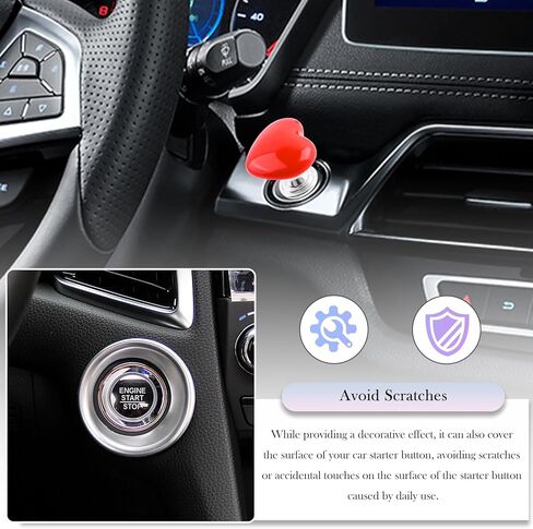 Car Push Start Button Cover with Heart Shape,Press-Designed Push to Start Button Cover for Car Decor & Scratch Resistance,Cute Vehicle Accessories Engine Starts Buttons Covers (Pink) in Kuwait