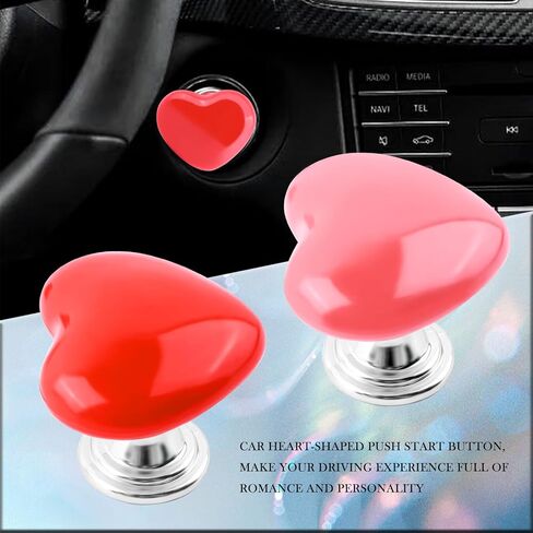 Car Push Start Button Cover with Heart Shape,Press-Designed Push to Start Button Cover for Car Decor & Scratch Resistance,Cute Vehicle Accessories Engine Starts Buttons Covers (Pink) in Kuwait