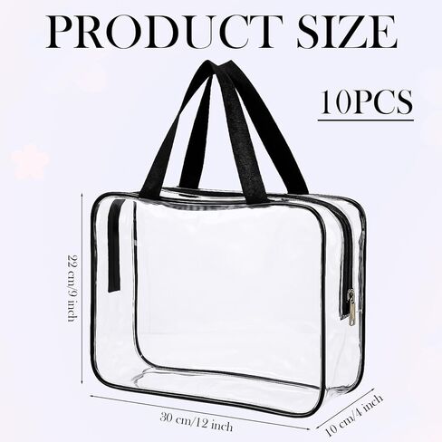 10 عبوات من حقيبة المكياج الشفافة الكبيرة حقيبة أدوات الزينة الشفافة مع سحاب ومقبض حقيبة مستحضرات التجميل للسفر حقيبة بلاستيك PVC بسحاب منظمو in Kuwait
