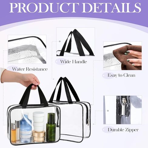 10 عبوات من حقيبة المكياج الشفافة الكبيرة حقيبة أدوات الزينة الشفافة مع سحاب ومقبض حقيبة مستحضرات التجميل للسفر حقيبة بلاستيك PVC بسحاب منظمو in Kuwait