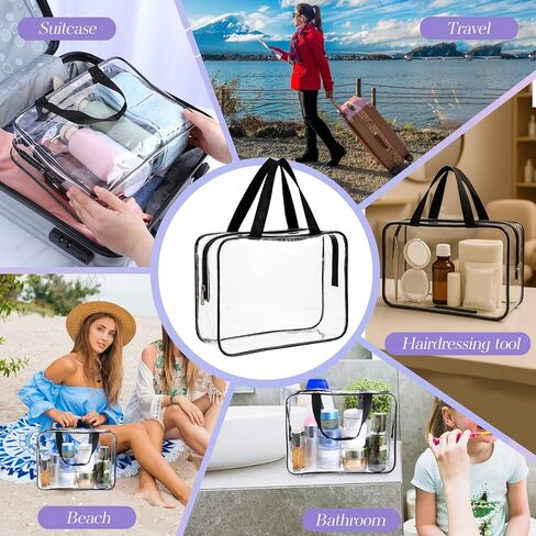 10 عبوات من حقيبة المكياج الشفافة الكبيرة حقيبة أدوات الزينة الشفافة مع سحاب ومقبض حقيبة مستحضرات التجميل للسفر حقيبة بلاستيك PVC بسحاب منظمو in Kuwait