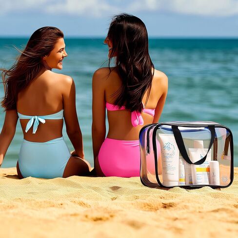 10 عبوات من حقيبة المكياج الشفافة الكبيرة حقيبة أدوات الزينة الشفافة مع سحاب ومقبض حقيبة مستحضرات التجميل للسفر حقيبة بلاستيك PVC بسحاب منظمو in Kuwait