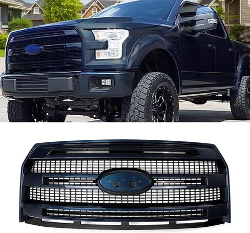 مجموعة شواية أمامية MIC متوافقة مع 2015-2017 F-150 F150 Platinum W/O فتحة الكاميرا الأمامية لاستبدال FL3Z8200MA (زخرفة من الألومنيوم الساتان المصقول) in Kuwait