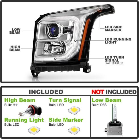 KEEKPO - For 2015-2020 GMC Yukon HID/Xenon Type Factory Style LED DRL جهاز عرض المصابيح الأمامية زوج المصابيح الأمامية يسار + يمين in Saudi Arabia